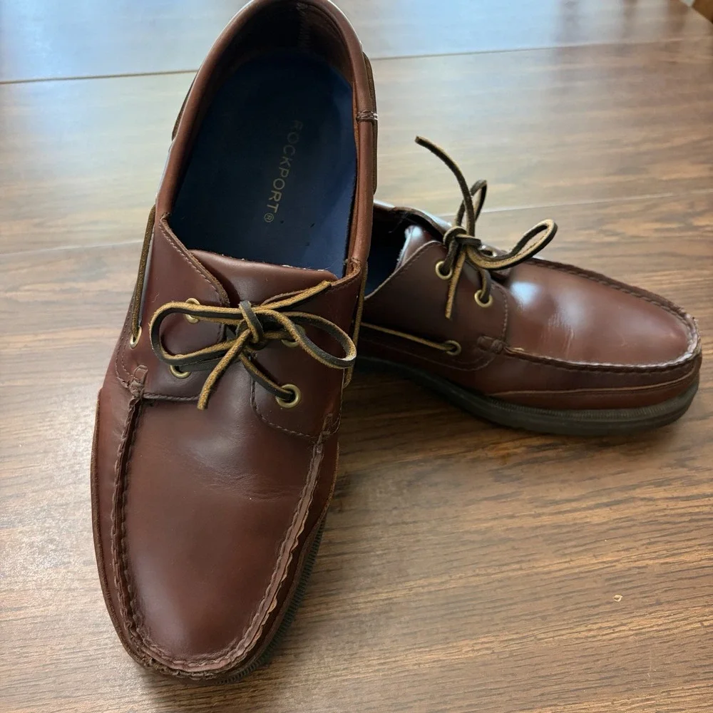 Rockport Men's Brown Leather Two Eye Boat Shoes Nautical Preppy Size 11 M